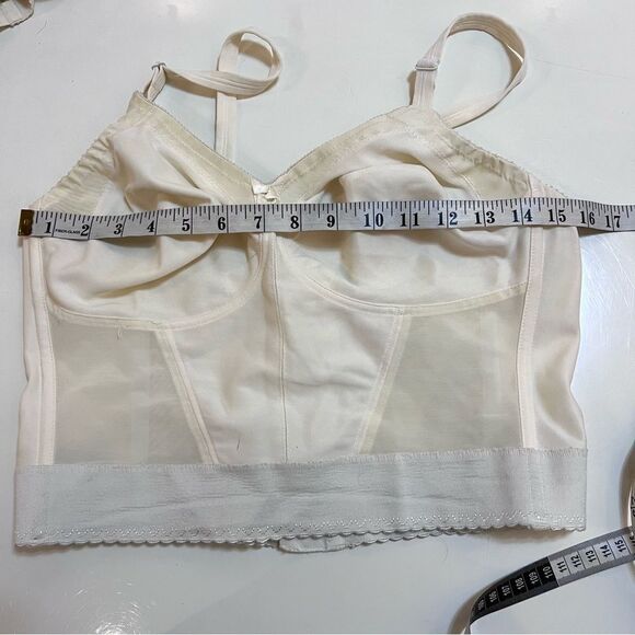 Vintage 1960s / 1970s Ivory Mesh Panel Long Line Soft Cup Bra Corset Bustier - Picture 8 of 13